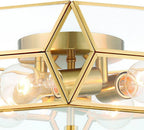Brass Unique Statement Four Light Metal Dimmable Flush Chandelier With Clear Shades