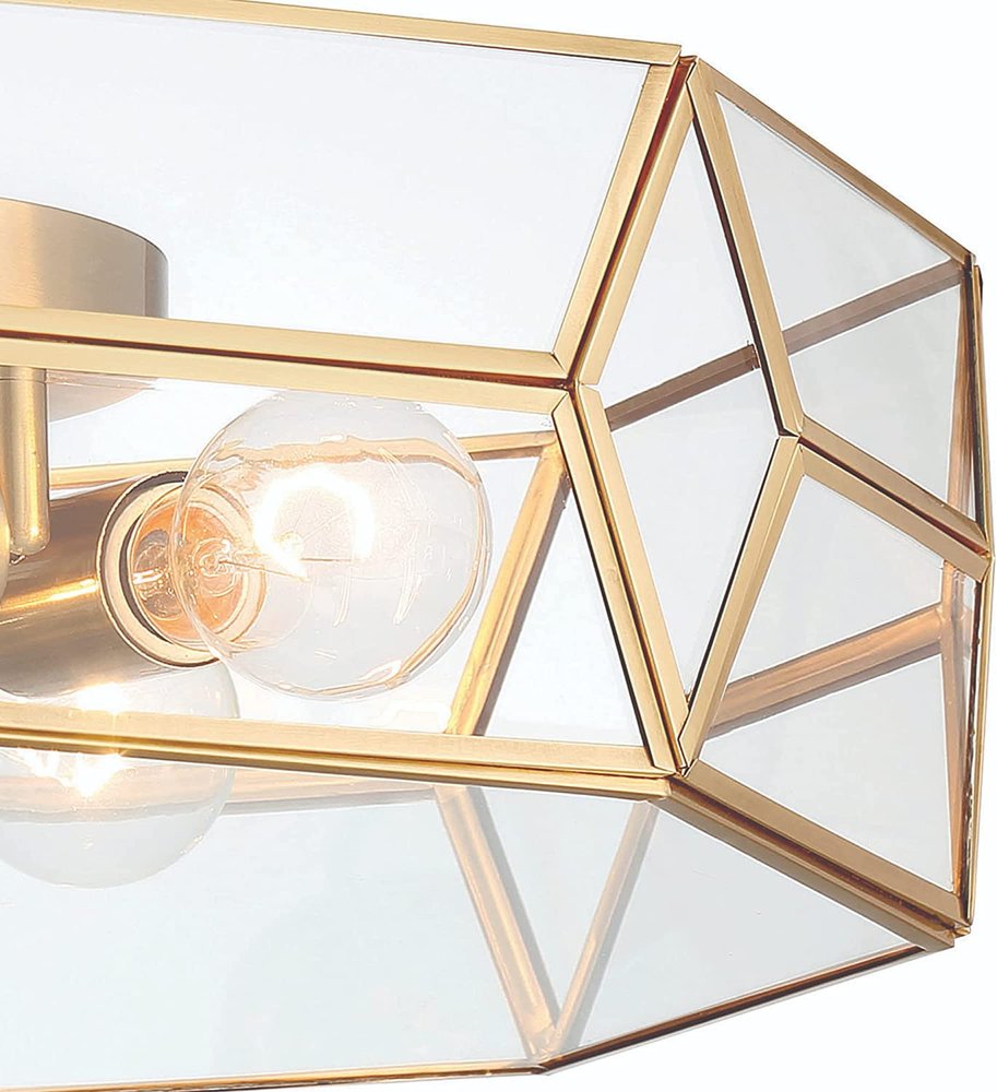 Brass Unique Statement Four Light Metal Dimmable Flush Chandelier With Clear Shades