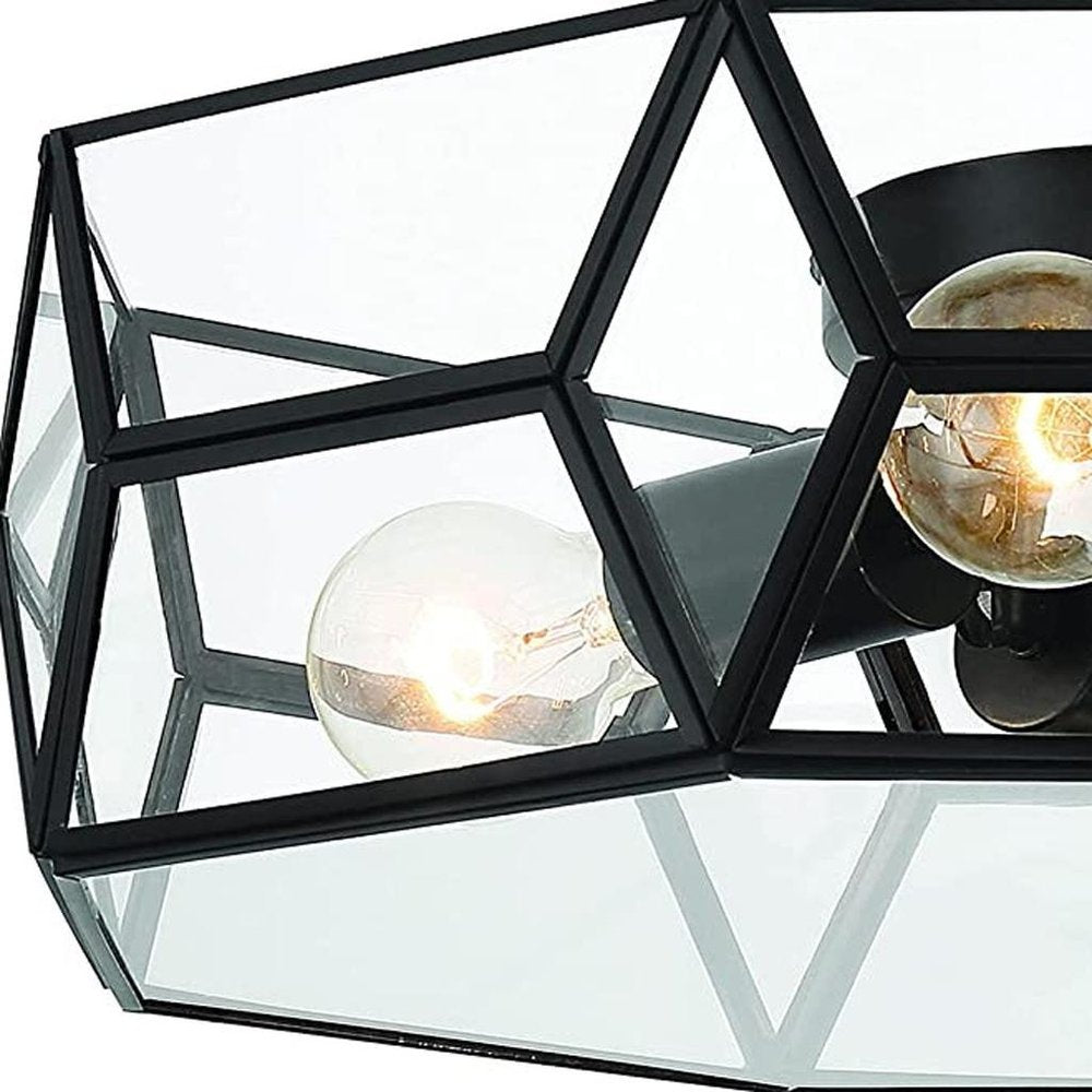 Black Unique Statement Four Light Metal Dimmable Flush Chandelier With Clear Shades