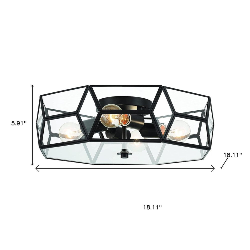 Black Unique Statement Four Light Metal Dimmable Flush Chandelier With Clear Shades