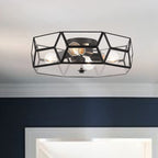 Black Unique Statement Four Light Metal Dimmable Flush Chandelier With Clear Shades
