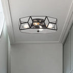 Black Unique Statement Four Light Metal Dimmable Flush Chandelier With Clear Shades
