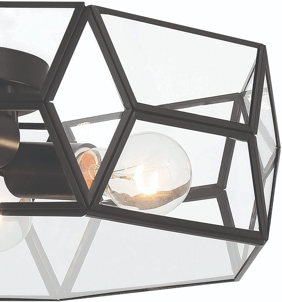 Black Unique Statement Four Light Metal Dimmable Flush Chandelier With Clear Shades