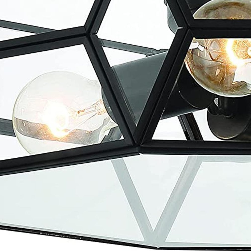Black Unique Statement Four Light Metal Dimmable Flush Chandelier With Clear Shades