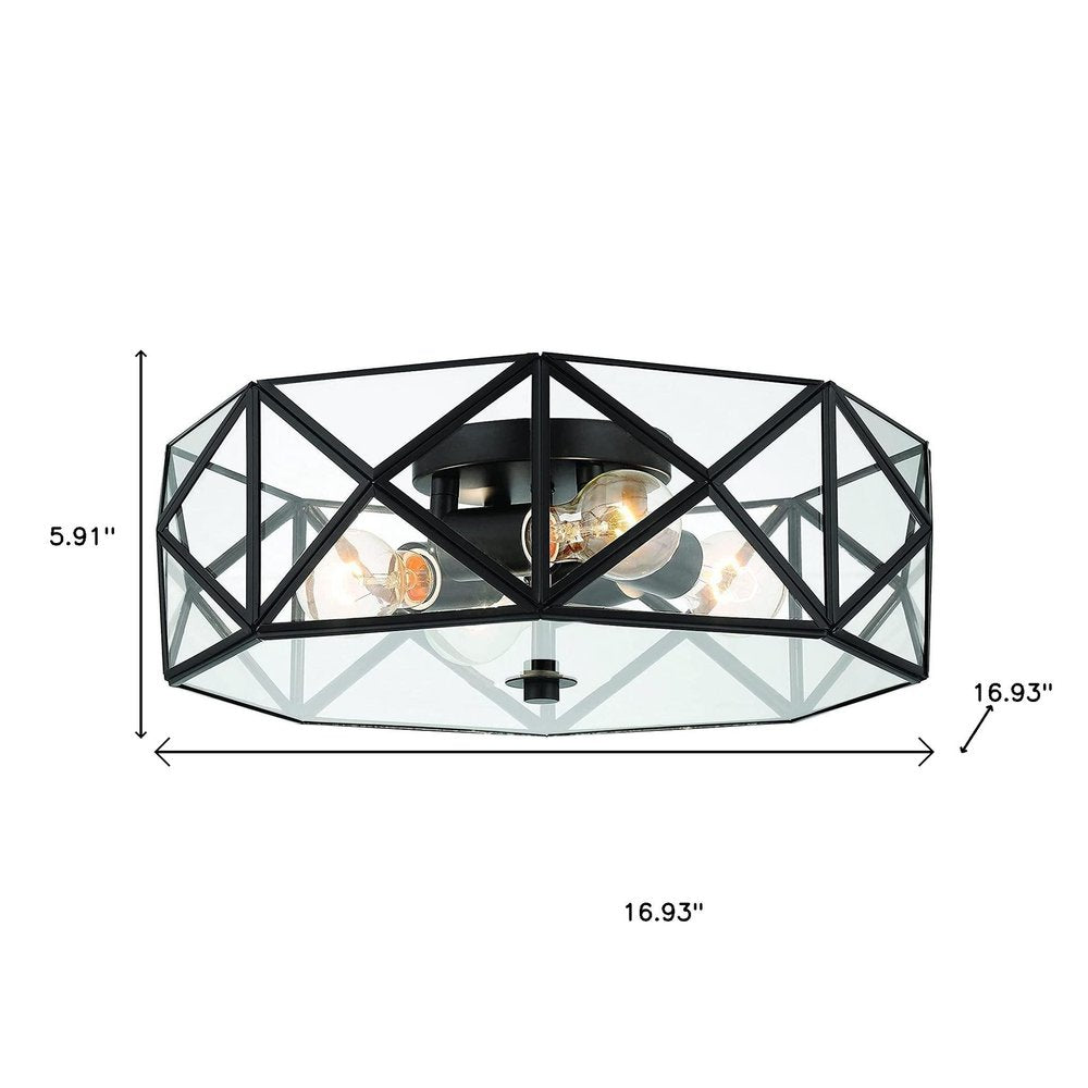 Black Unique Statement Four Light Metal Dimmable Flush Chandelier With Clear Shades