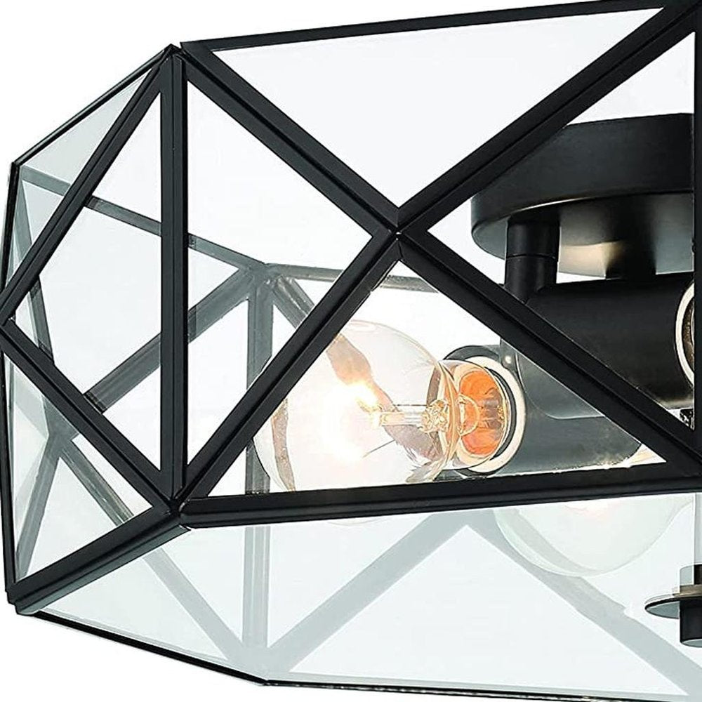 Black Unique Statement Four Light Metal Dimmable Flush Chandelier With Clear Shades