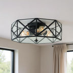 Black Unique Statement Four Light Metal Dimmable Flush Chandelier With Clear Shades