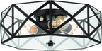 Black Unique Statement Four Light Metal Dimmable Flush Chandelier With Clear Shades