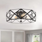 Black Unique Statement Four Light Metal Dimmable Flush Chandelier With Clear Shades