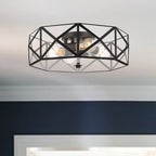 Black Unique Statement Four Light Metal Dimmable Flush Chandelier With Clear Shades