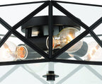 Black Unique Statement Four Light Metal Dimmable Flush Chandelier With Clear Shades