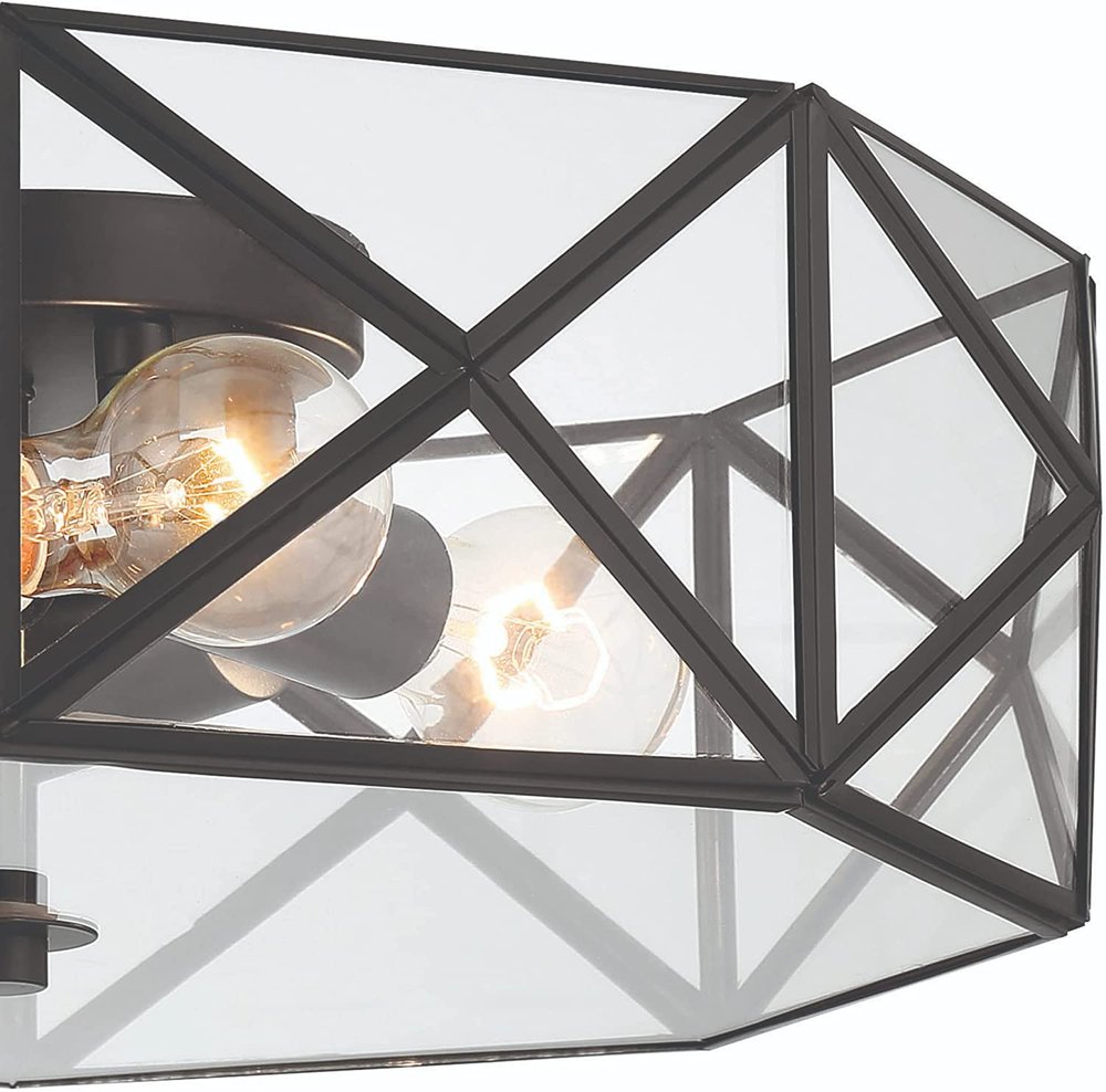 Black Unique Statement Four Light Metal Dimmable Flush Chandelier With Clear Shades