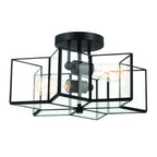 Black Unique Statement Two Light Metal Dimmable Flush Chandelier With Clear Shades