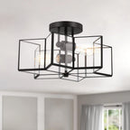 Black Unique Statement Two Light Metal Dimmable Flush Chandelier With Clear Shades