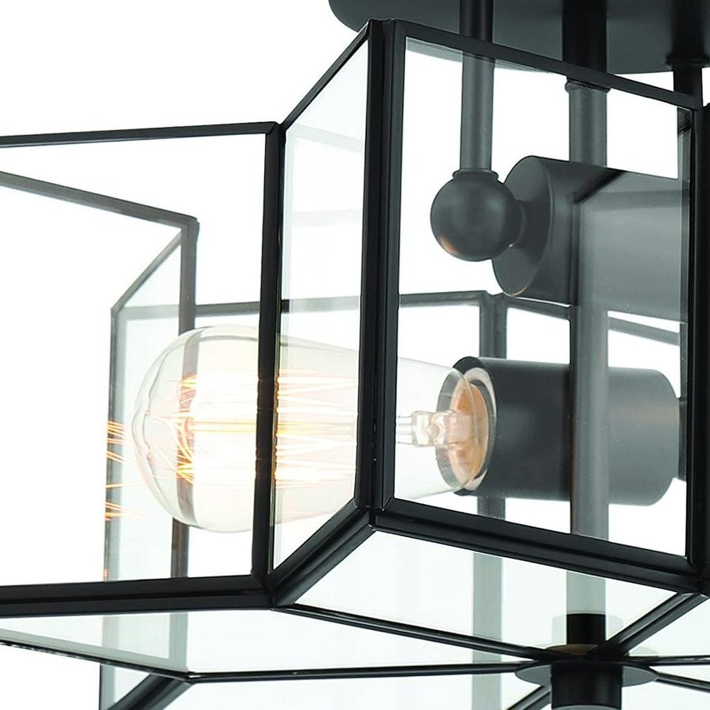 Black Unique Statement Two Light Metal Dimmable Flush Chandelier With Clear Shades