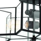 Black Unique Statement Two Light Metal Dimmable Flush Chandelier With Clear Shades
