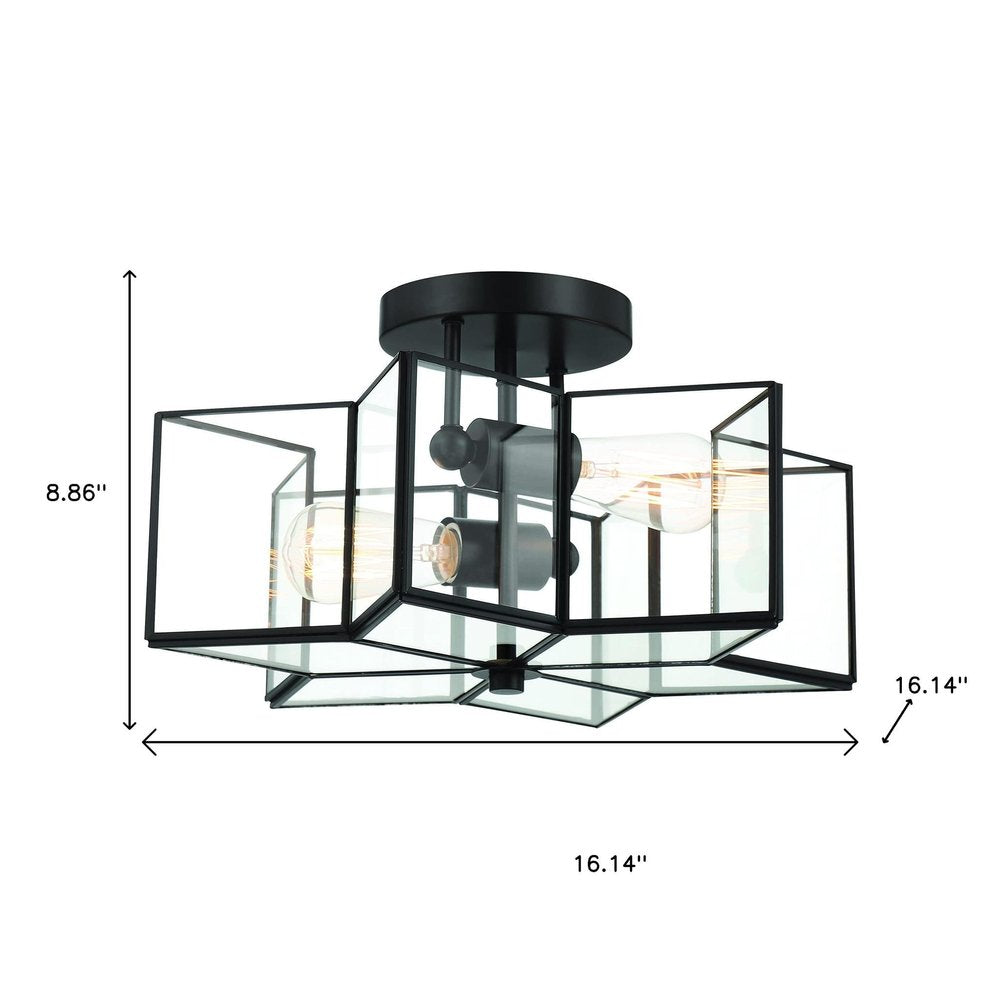 Black Unique Statement Two Light Metal Dimmable Flush Chandelier With Clear Shades