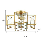 Brass Unique Statement Two Light Metal Dimmable Flush Chandelier With Clear Shades