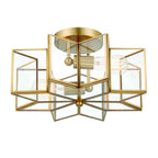 Brass Unique Statement Two Light Metal Dimmable Flush Chandelier With Clear Shades