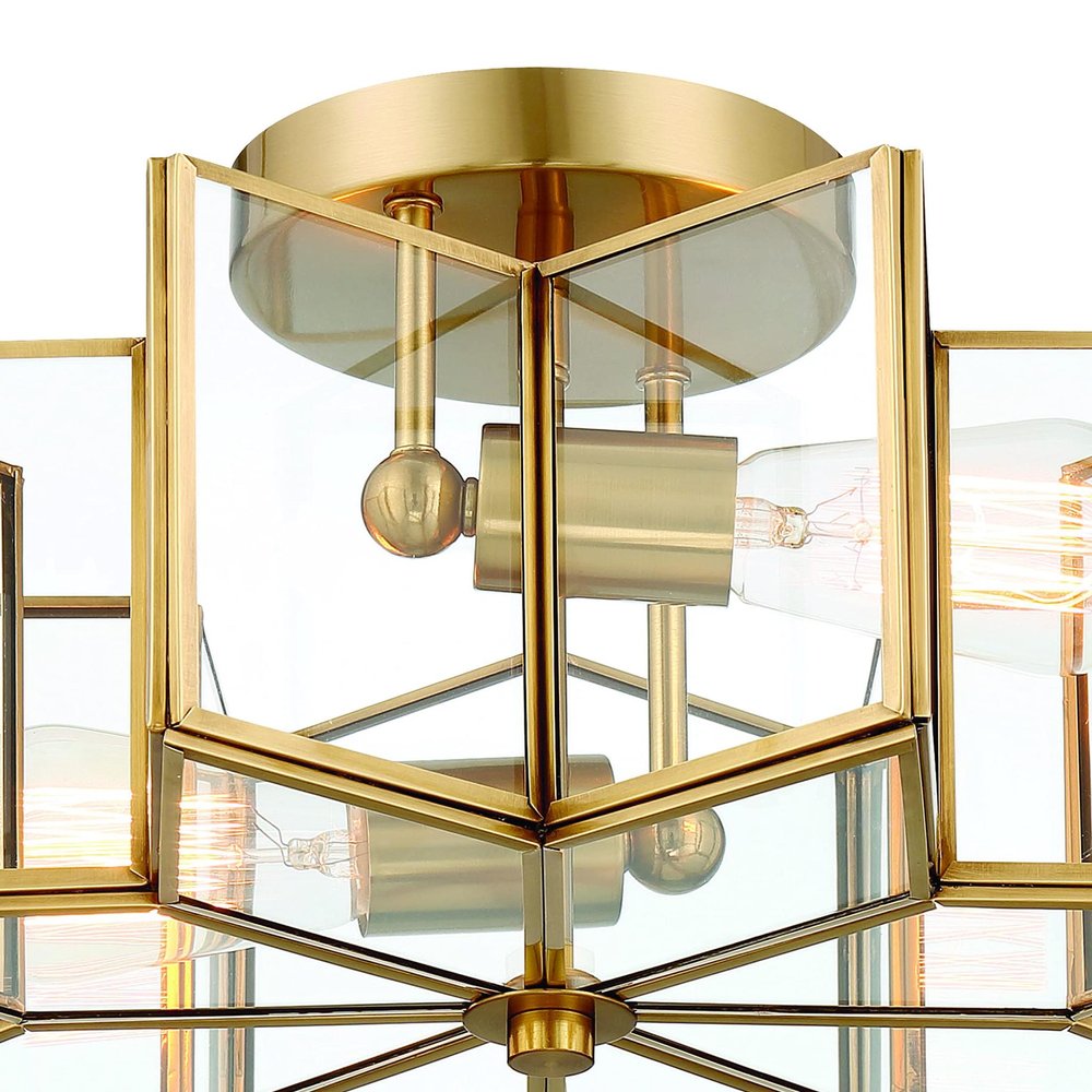 Brass Unique Statement Two Light Metal Dimmable Flush Chandelier With Clear Shades