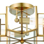 Brass Unique Statement Two Light Metal Dimmable Flush Chandelier With Clear Shades