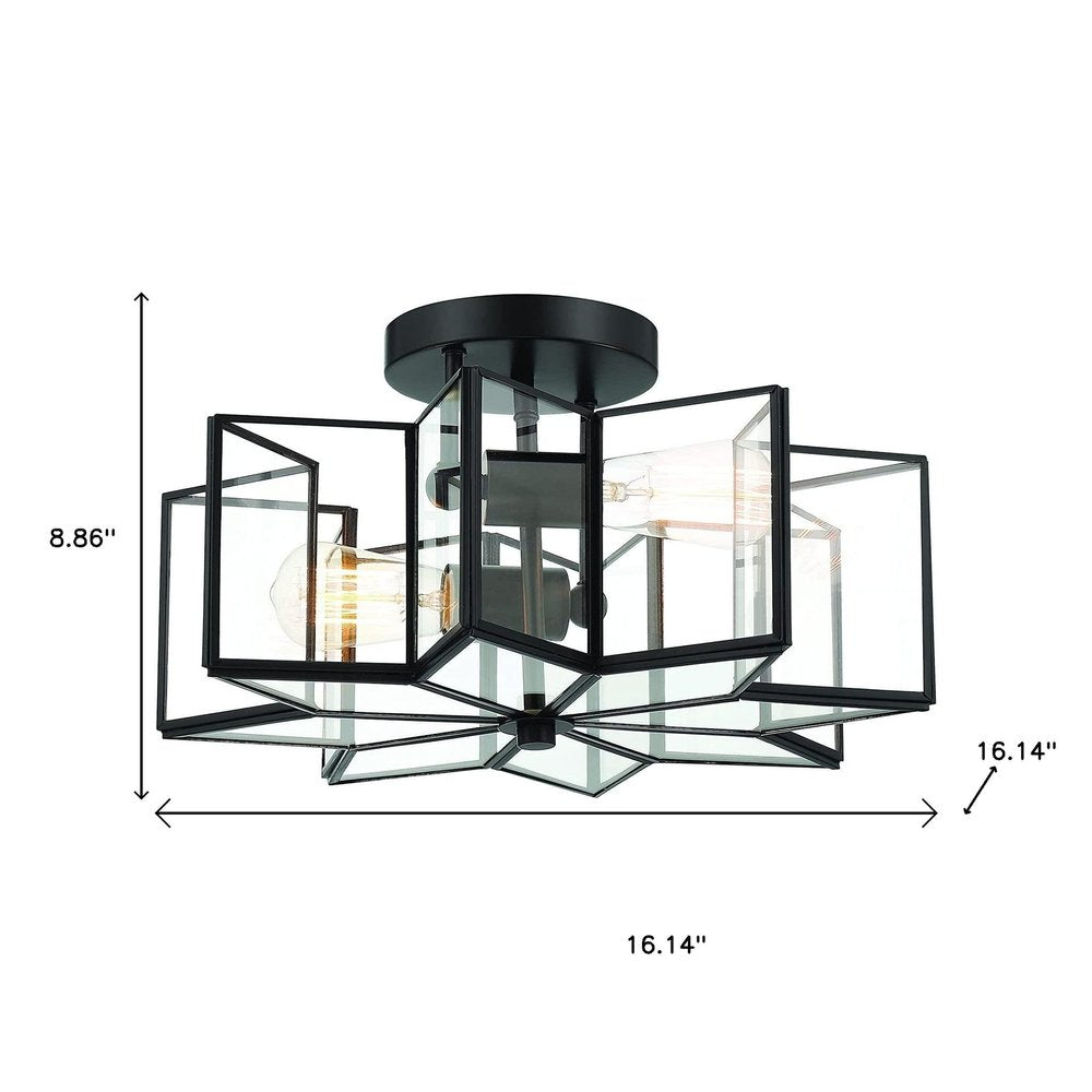Black Unique Statement Two Light Metal Dimmable Flush Chandelier With Clear Shades