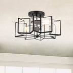 Black Unique Statement Two Light Metal Dimmable Flush Chandelier With Clear Shades