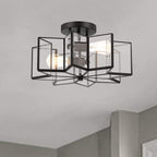Black Unique Statement Two Light Metal Dimmable Flush Chandelier With Clear Shades