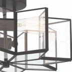 Black Unique Statement Two Light Metal Dimmable Flush Chandelier With Clear Shades