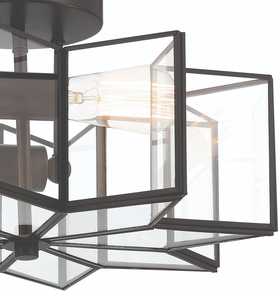 Black Unique Statement Two Light Metal Dimmable Flush Chandelier With Clear Shades