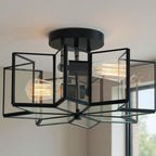 Black Unique Statement Two Light Metal Dimmable Flush Chandelier With Clear Shades