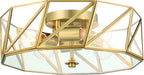 Brass Unique Statement Four Light Metal Dimmable Flush Chandelier With Clear Shades