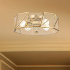 Brass Unique Statement Four Light Metal Dimmable Flush Chandelier With Clear Shades