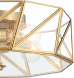 Brass Unique Statement Four Light Metal Dimmable Flush Chandelier With Clear Shades