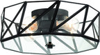 Black Unique Statement Four Light Metal Dimmable Flush Chandelier With Clear Shades