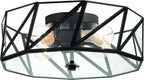 Black Unique Statement Four Light Metal Dimmable Flush Chandelier With Clear Shades