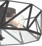 Black Unique Statement Four Light Metal Dimmable Flush Chandelier With Clear Shades