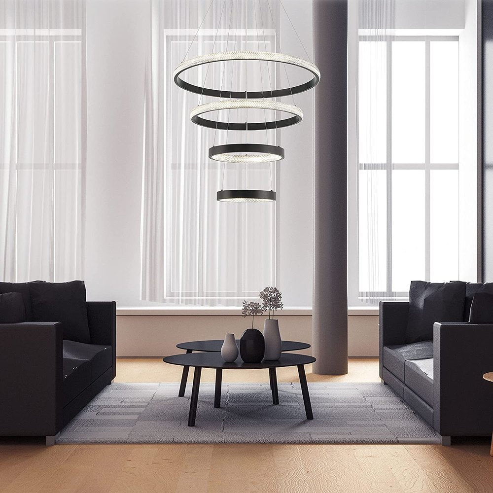 Black Candle Style Four Light Metal LED Dimmable Chandelier