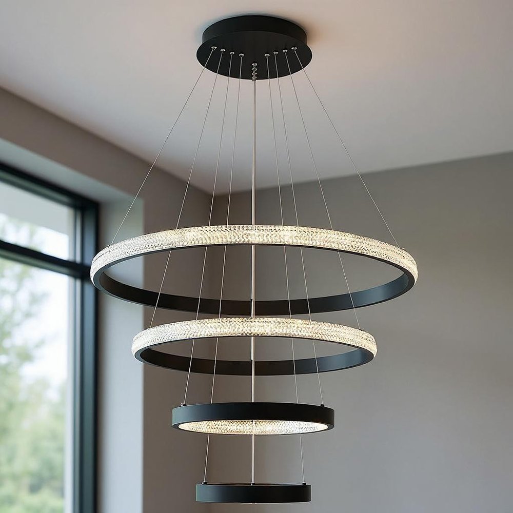 Black Candle Style Four Light Metal LED Dimmable Chandelier
