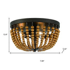 Brown And Black Wood Bead Three Light Flush Mount Ceiling Light