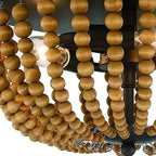 Brown And Black Wood Bead Three Light Flush Mount Ceiling Light