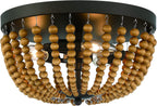 Brown And Black Wood Bead Three Light Flush Mount Ceiling Light