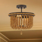 Brown And Black Unique Statement Two Light Metal Dimmable Flush Chandelier