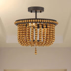 Brown And Black Unique Statement Two Light Metal Dimmable Flush Chandelier