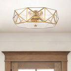 Brass Unique Statement Four Light Metal Dimmable Flush Chandelier