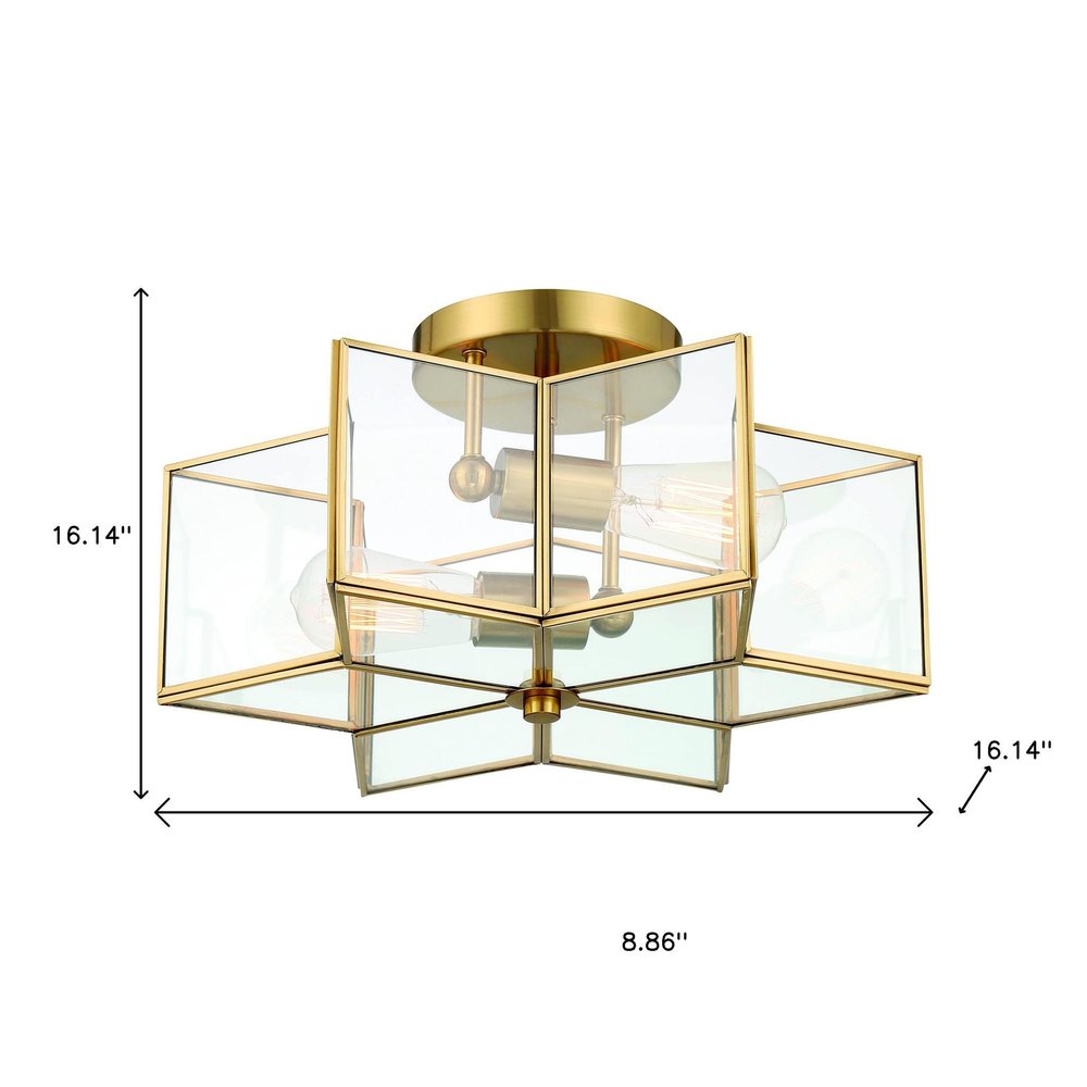 Brass Unique Statement Two Light Metal Dimmable Flush Chandelier