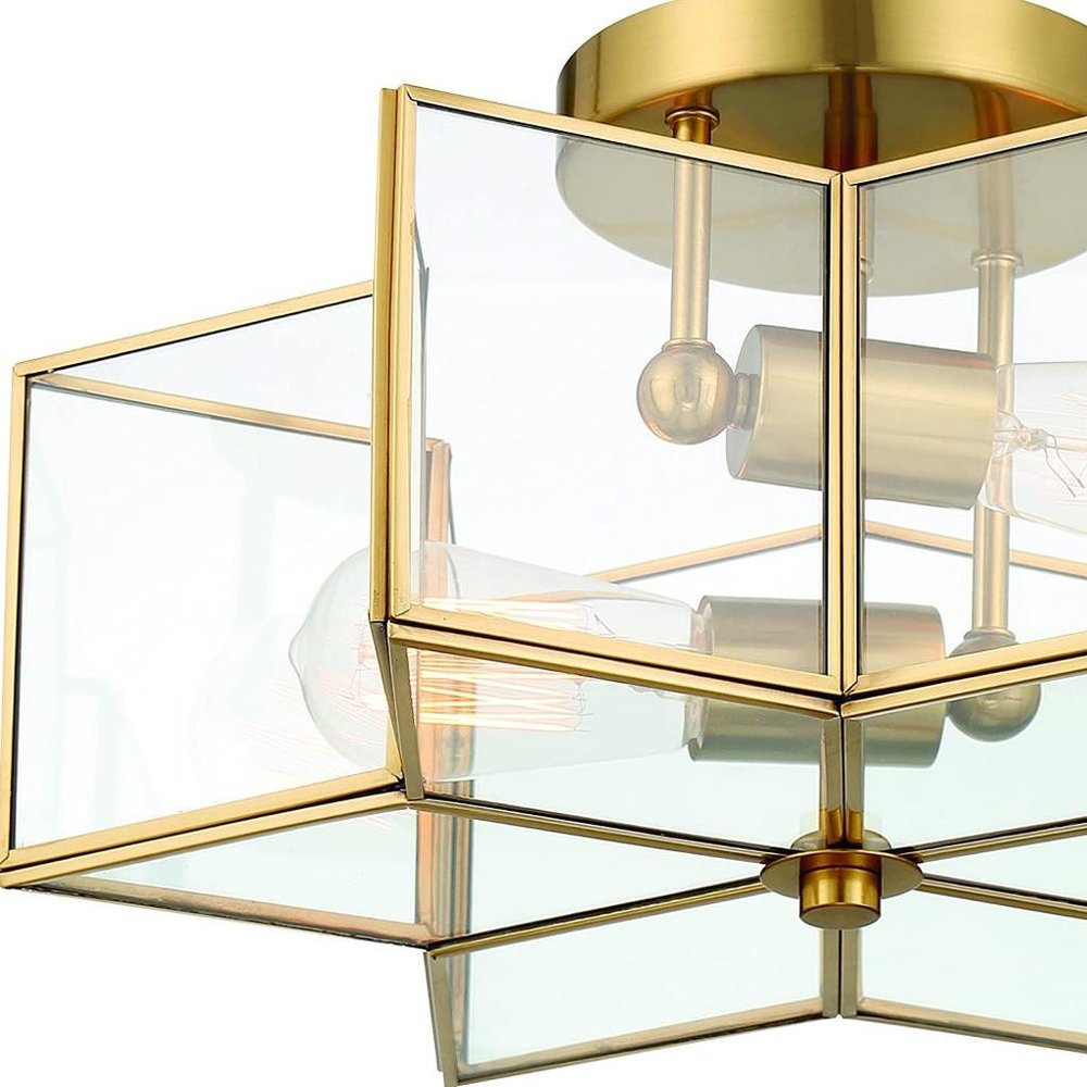 Brass Unique Statement Two Light Metal Dimmable Flush Chandelier