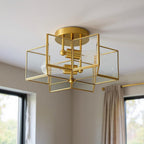 Brass Unique Statement Two Light Metal Dimmable Flush Chandelier