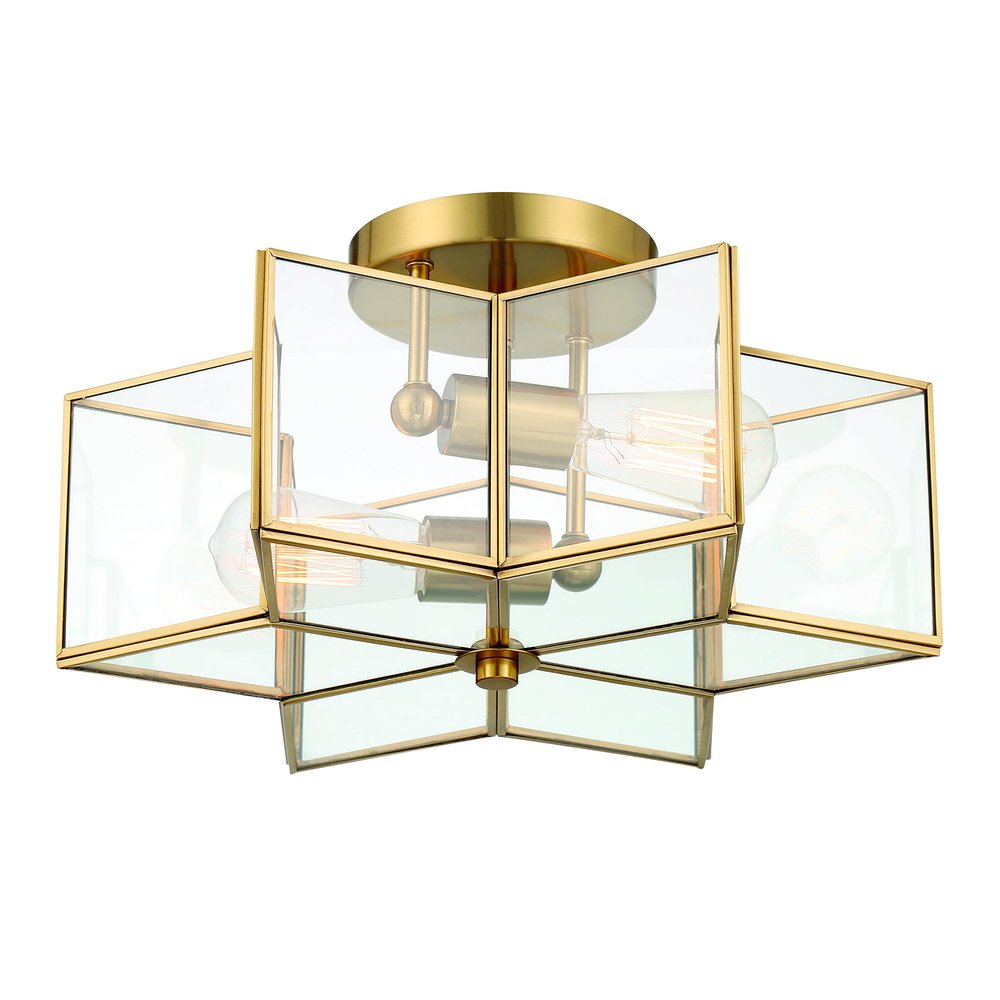 Brass Unique Statement Two Light Metal Dimmable Flush Chandelier