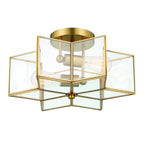Brass Unique Statement Two Light Metal Dimmable Flush Chandelier